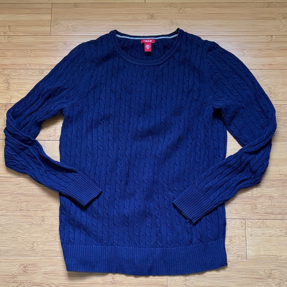 Izod Navy Cable Knit Crewneck Sweater